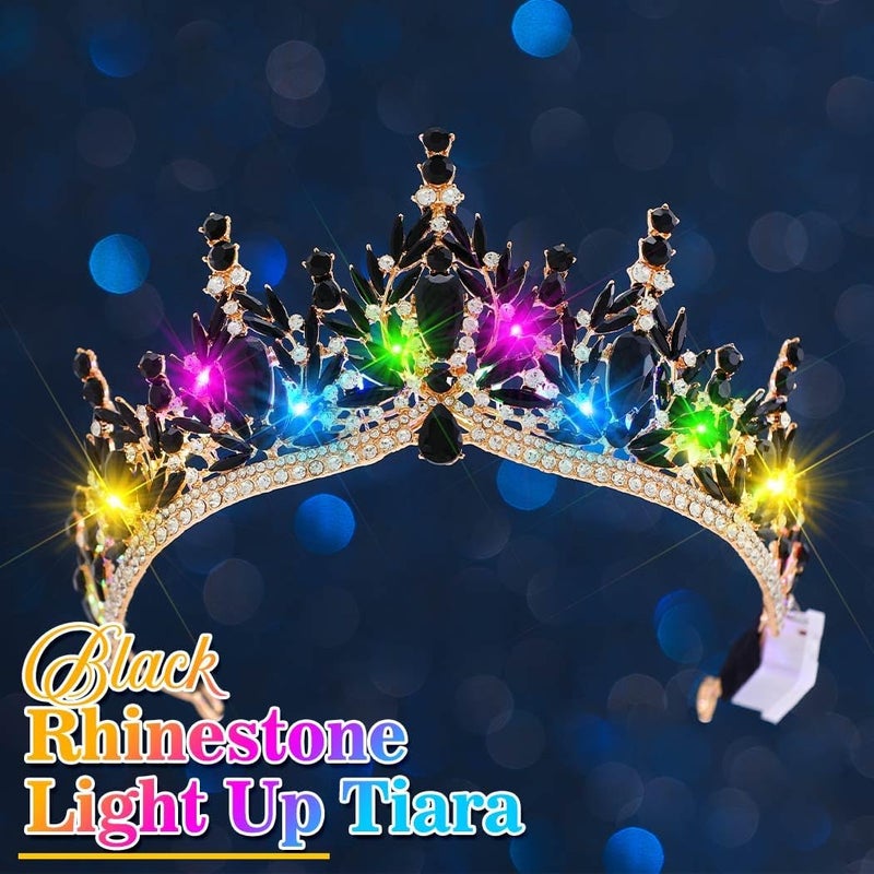 Brishow Light Up Fantasy Rhinestone Gold Crowns,Bridal Wedding Tiaras,Queen Headpiece Jewelry for Women - Image 2